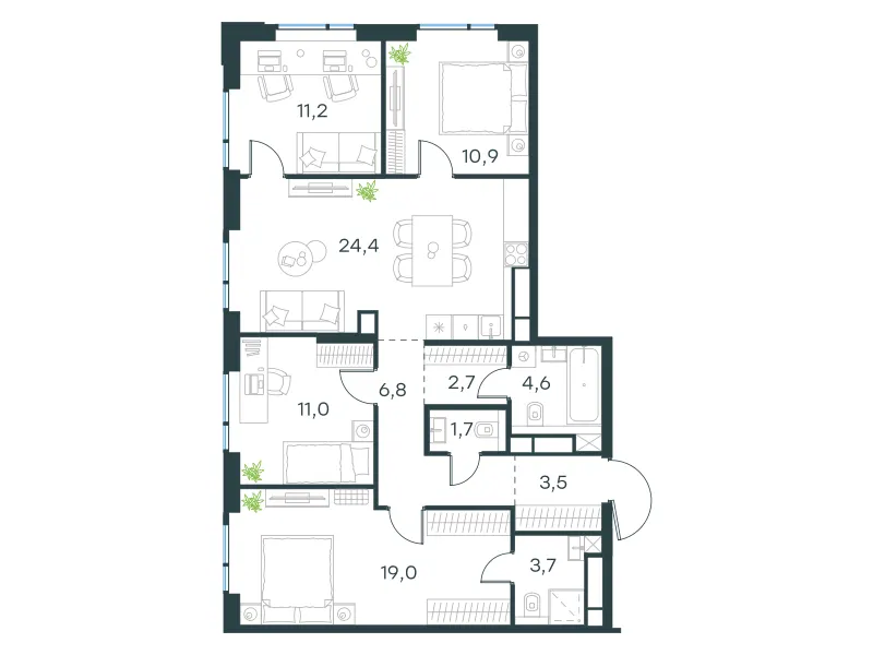 4-комн. 99.5 м²