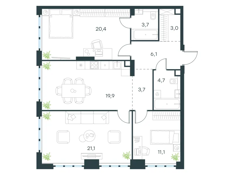 3-комн. 93.7 м²