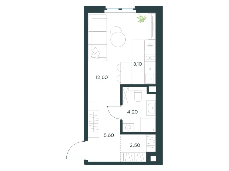 Студия 28 м²