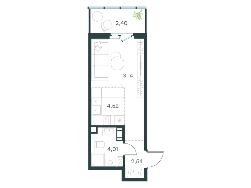 Студия 26.6 м²
