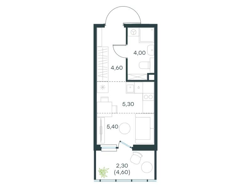 Студия 21.6 м²