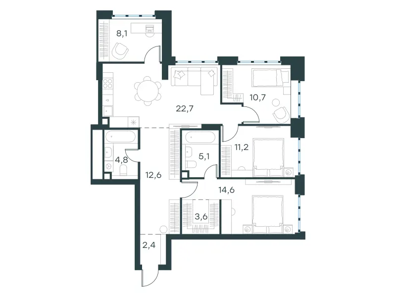 3-комн. 96.2 м²