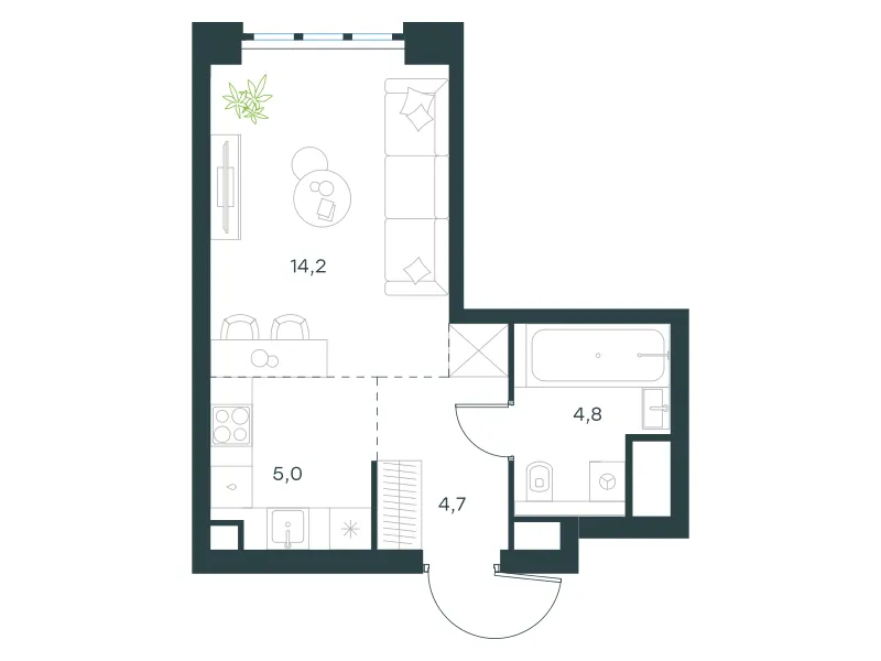 Студия 28.7 м²