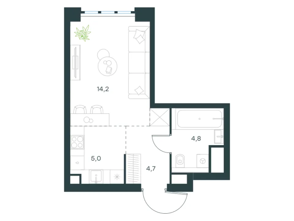 Студия 28,7 м²