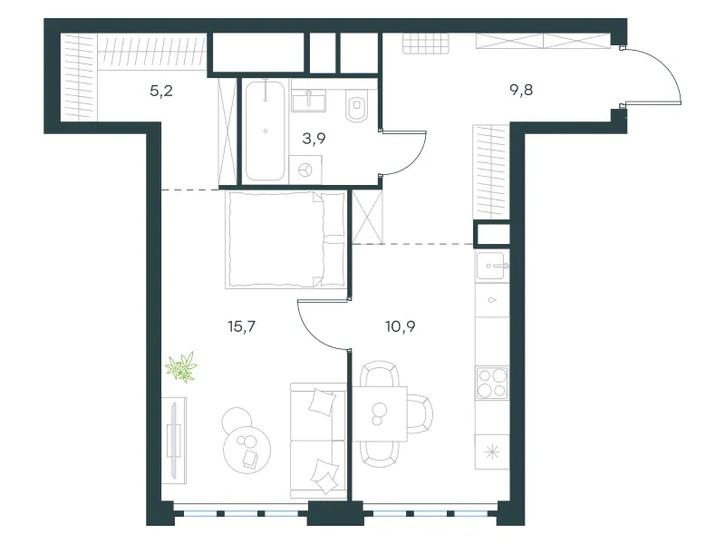 1-комн. 45.5 м²
