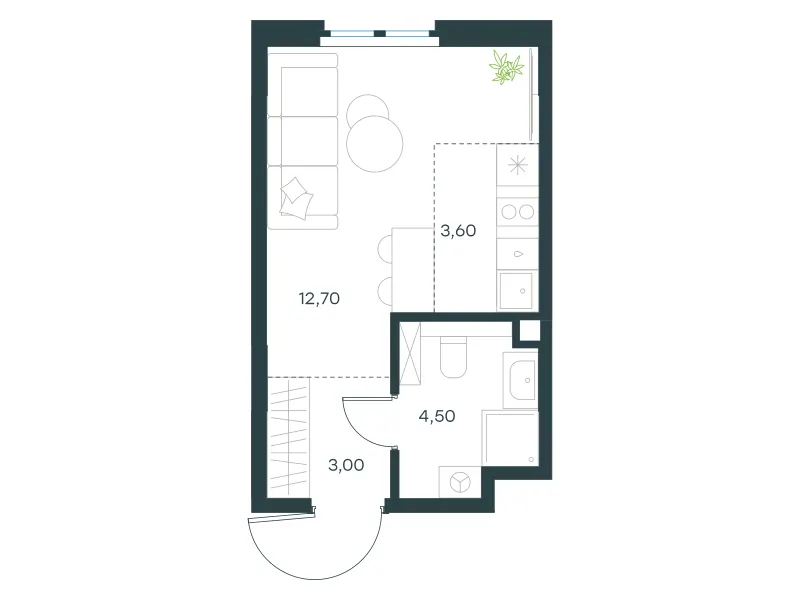 Студия 23.8 м²
