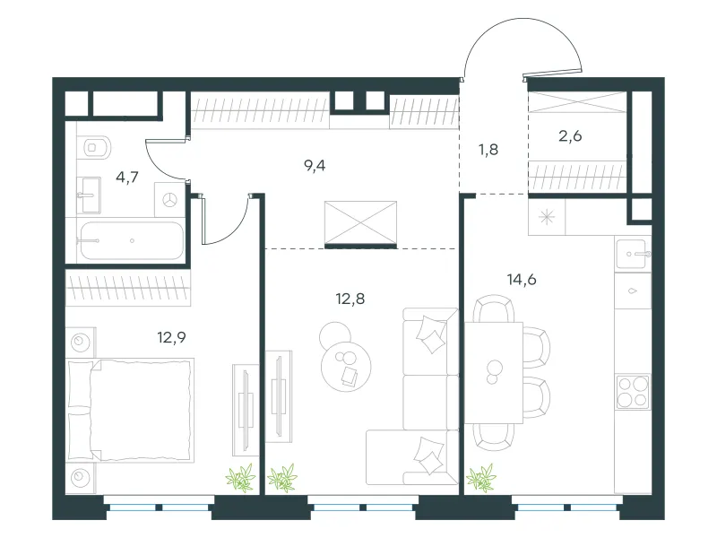 2-комн. 58.8 м²