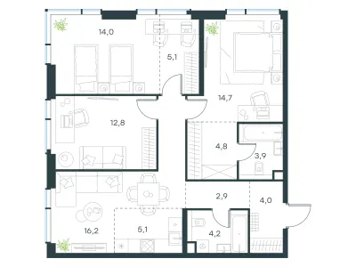 87,7 м² — планировка