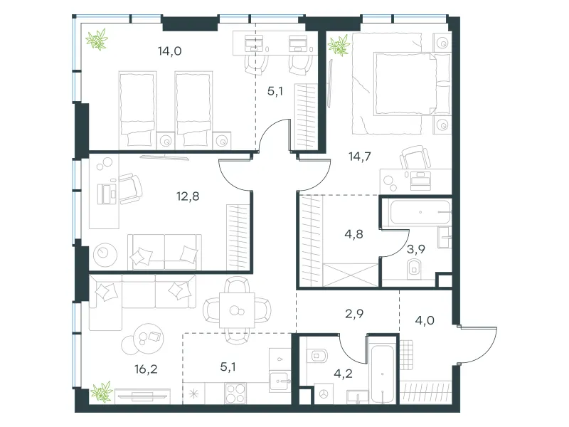 4-комн. 87.7 м²
