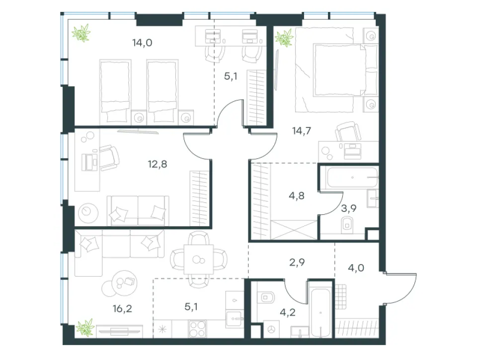 4-комн. 87,7 м²