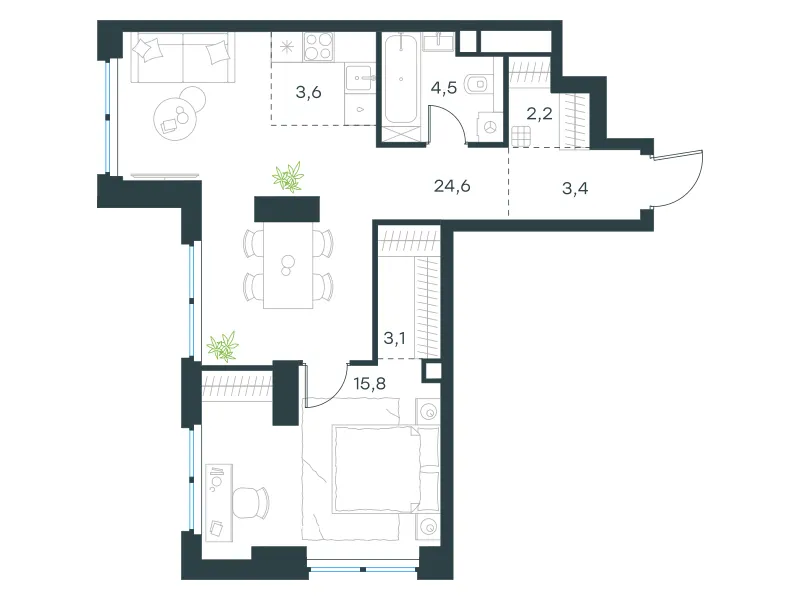 2-комн. 57.2 м²
