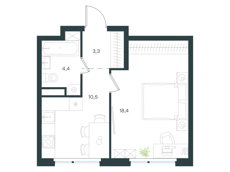 1-комн. 36.6 м²