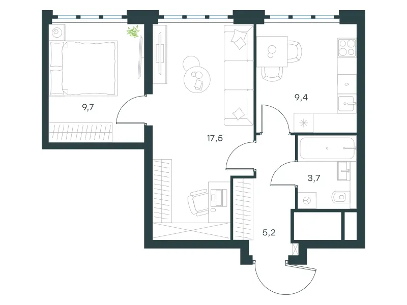 2-комн. 45.5 м²