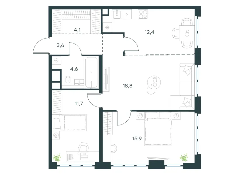 3-комн. 71 м²