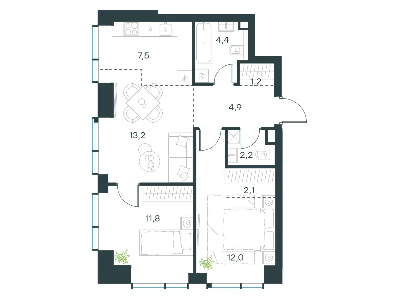 3-комн. 59.3 м²