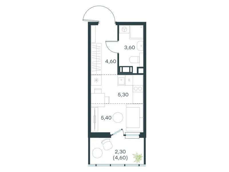 Студия 21.2 м²
