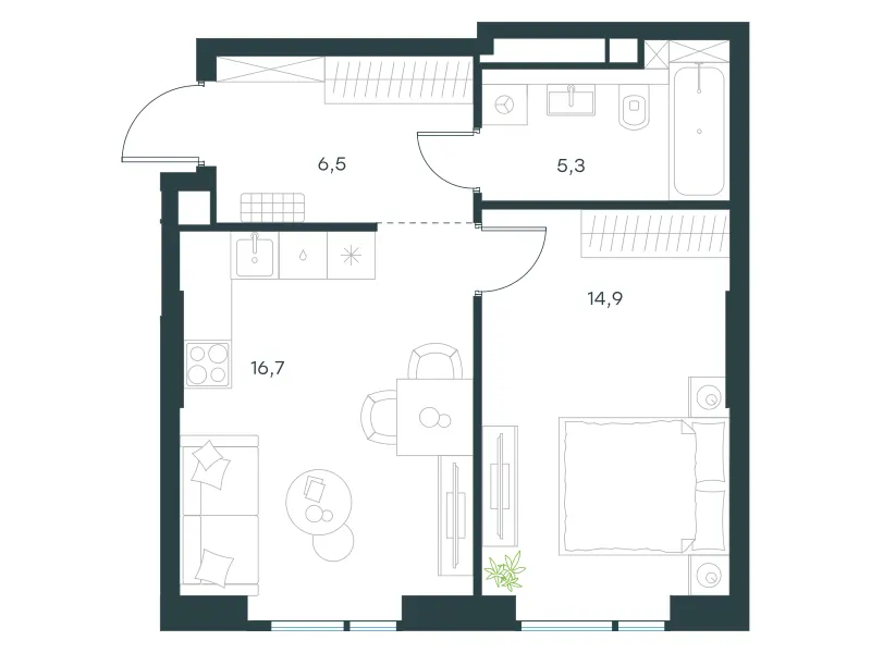 1-комн. 43.4 м²