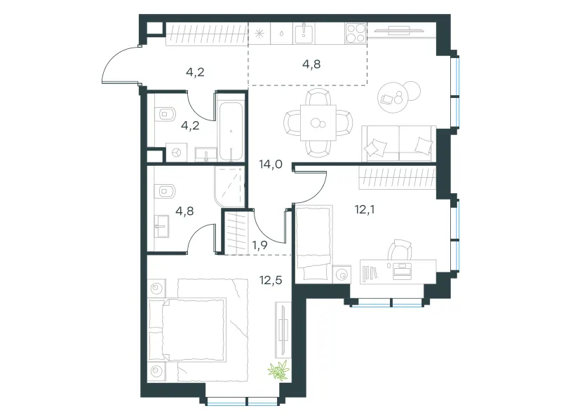 3-комн. 58.5 м²