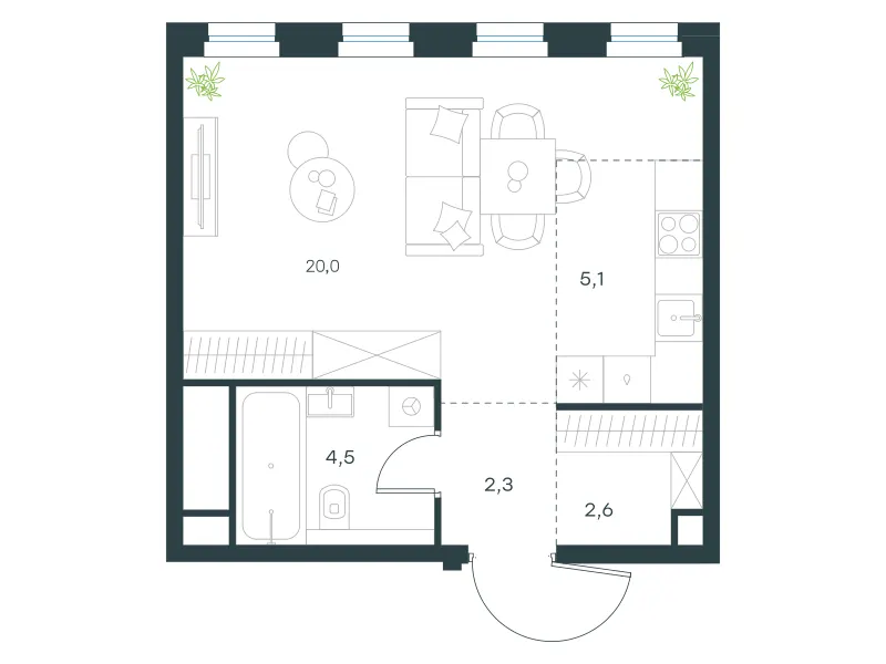 1-комн. 34.5 м²
