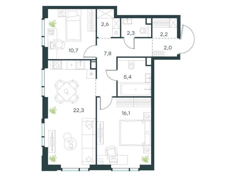 2-комн. 71.4 м²