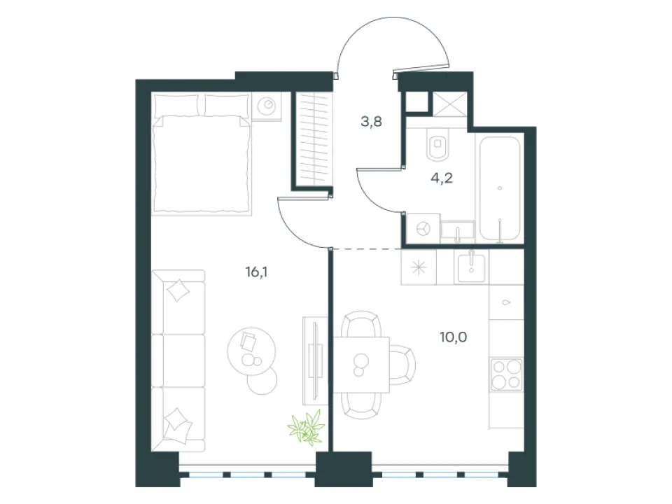 1-комн. 34,1 м²