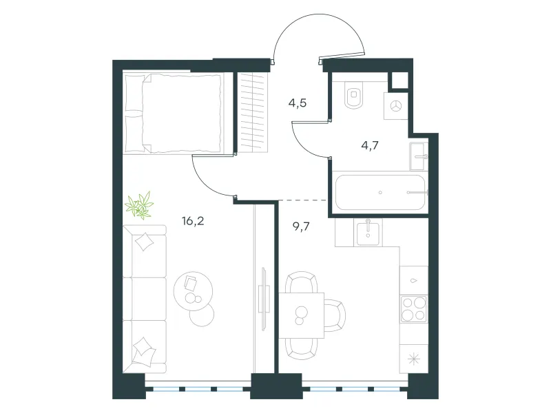 1-комн. 35 м²