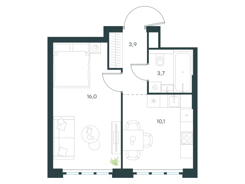 1-комн. 33.7 м²