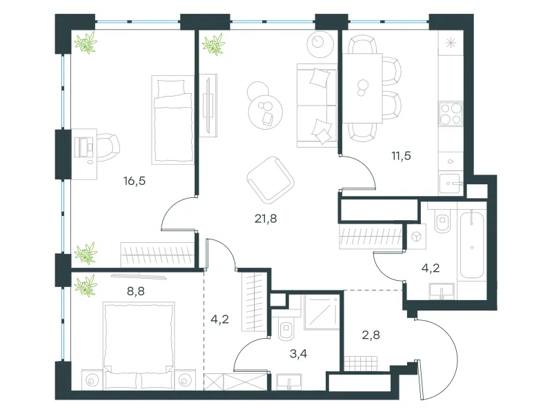 3-комн. 73.6 м²