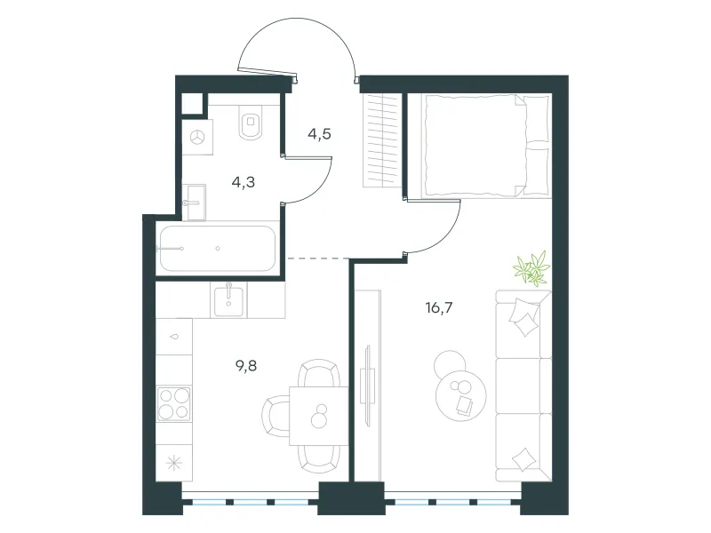 1-комн. 35.3 м²