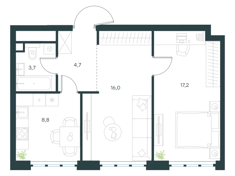 2-комн. 50.4 м²