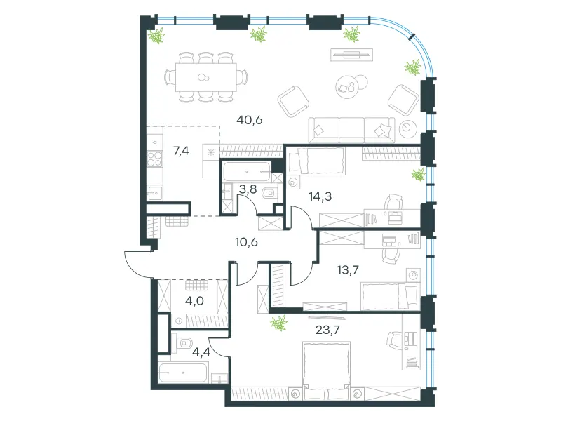 4-комн. 122.5 м²