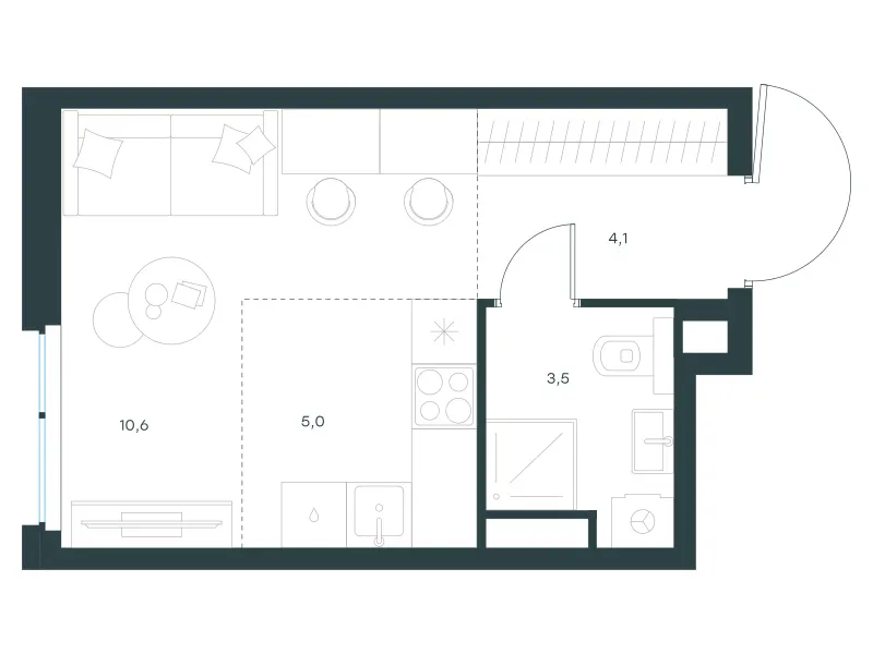 Студия 23.2 м²