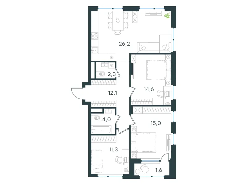 3-комн. 87.1 м²
