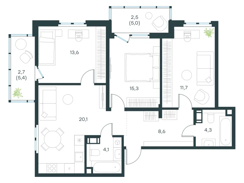 3-комн. 82.7 м²