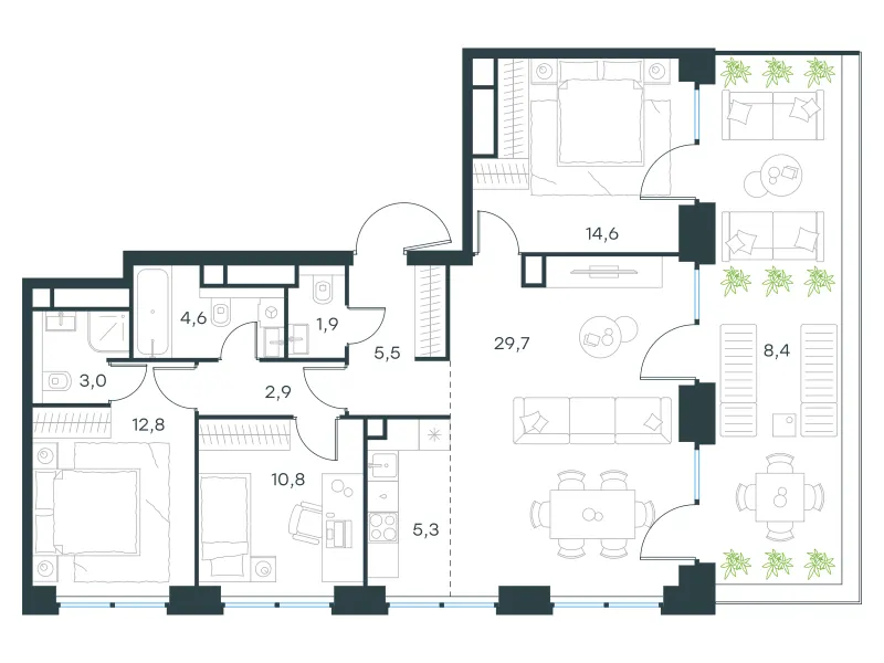 4-комн. 99.5 м²