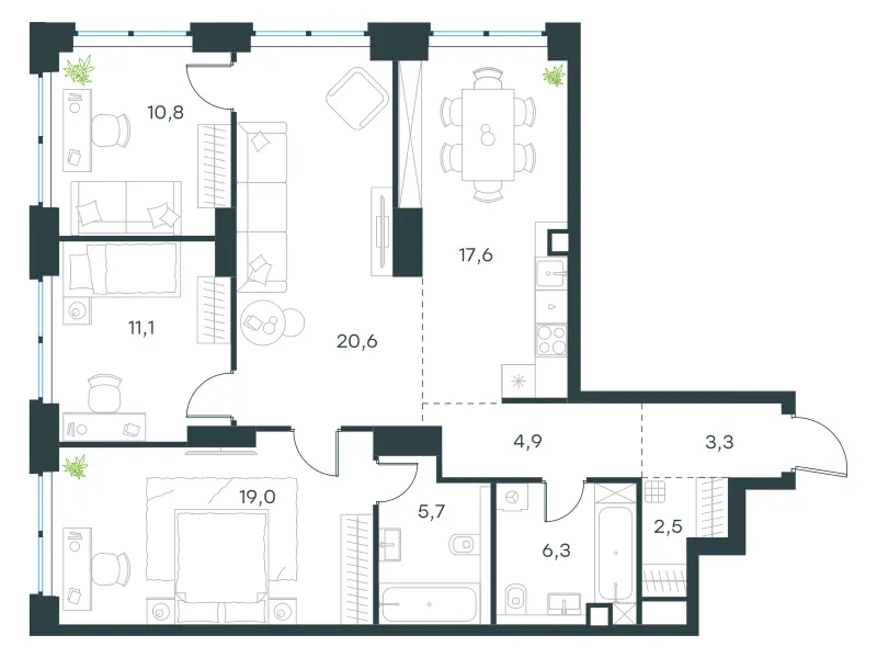 4-комн. 101.8 м²