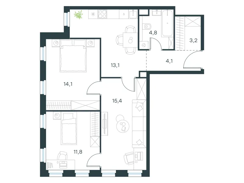 3-комн. 66.5 м²
