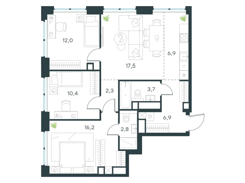 4-комн. 78.7 м²