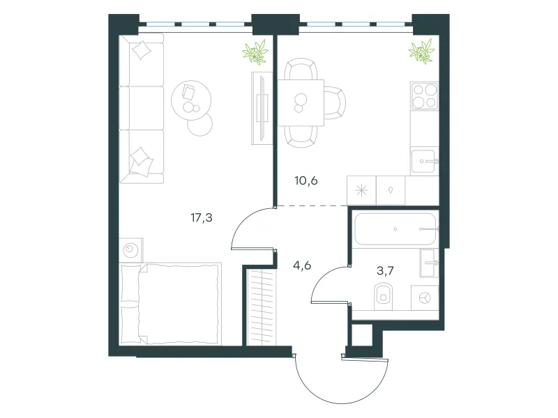1-комн. 36.2 м²