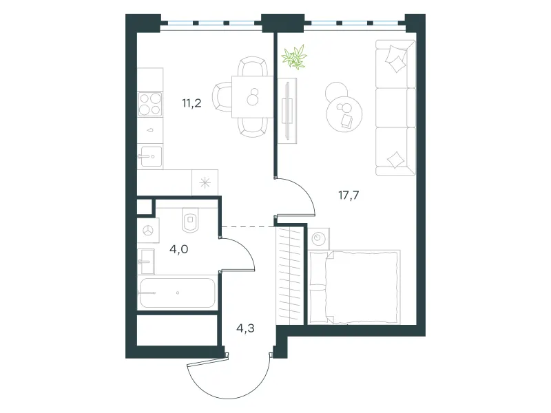 1-комн. 37.2 м²