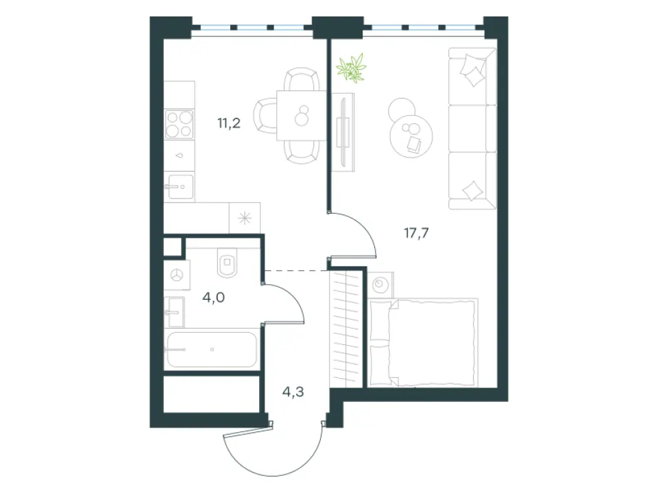 1-комн. 37,2 м²