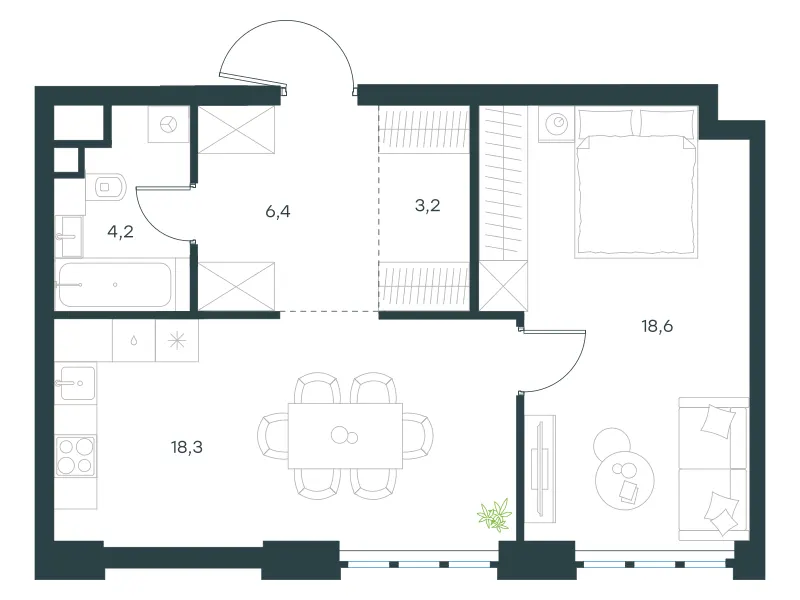 1-комн. 50.7 м²