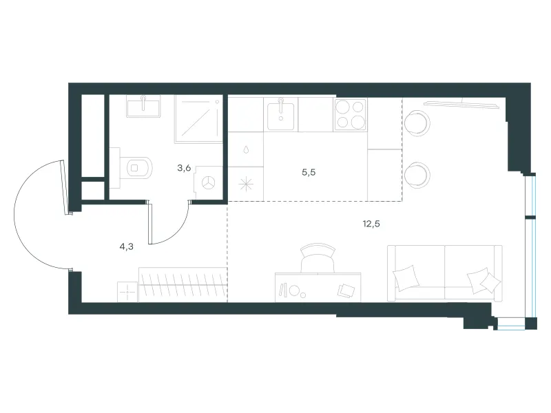 Студия 25.9 м²