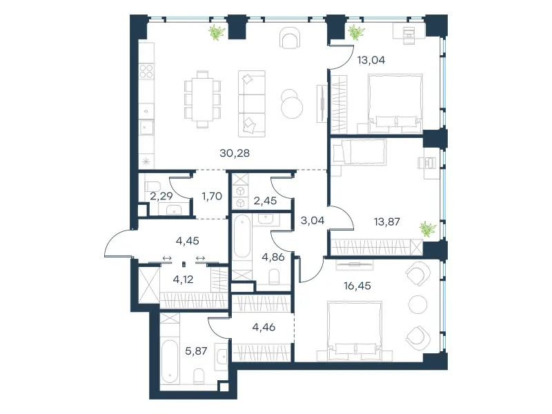 3-комн. 106.9 м²