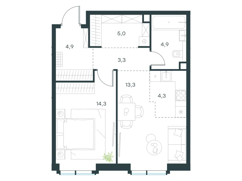 2-комн. 50 м²