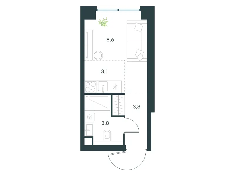 Студия 18.8 м²