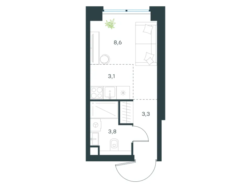 Студия 18,8 м²