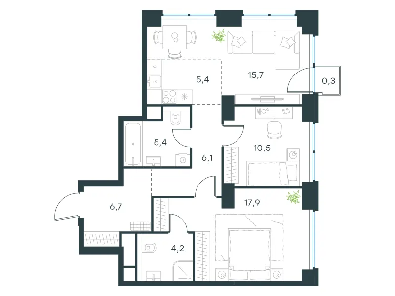 3-комн. 72.2 м²