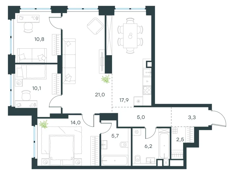 4-комн. 96.6 м²