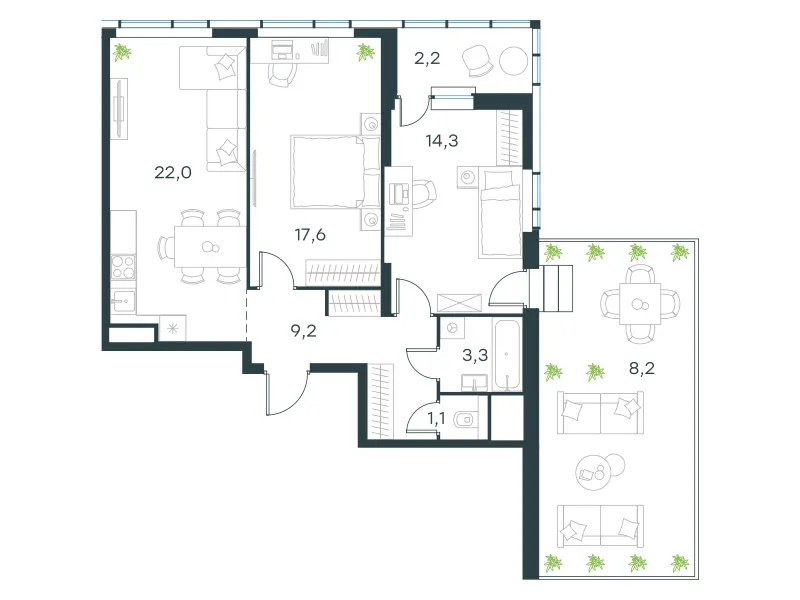 2-комн. 77.9 м²
